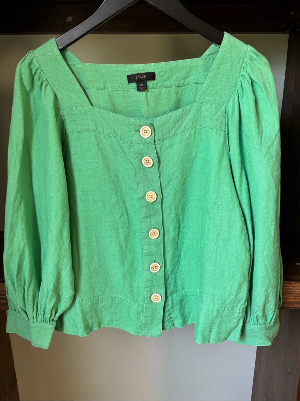 J. Crew Linen Square-Neck Button Front Top